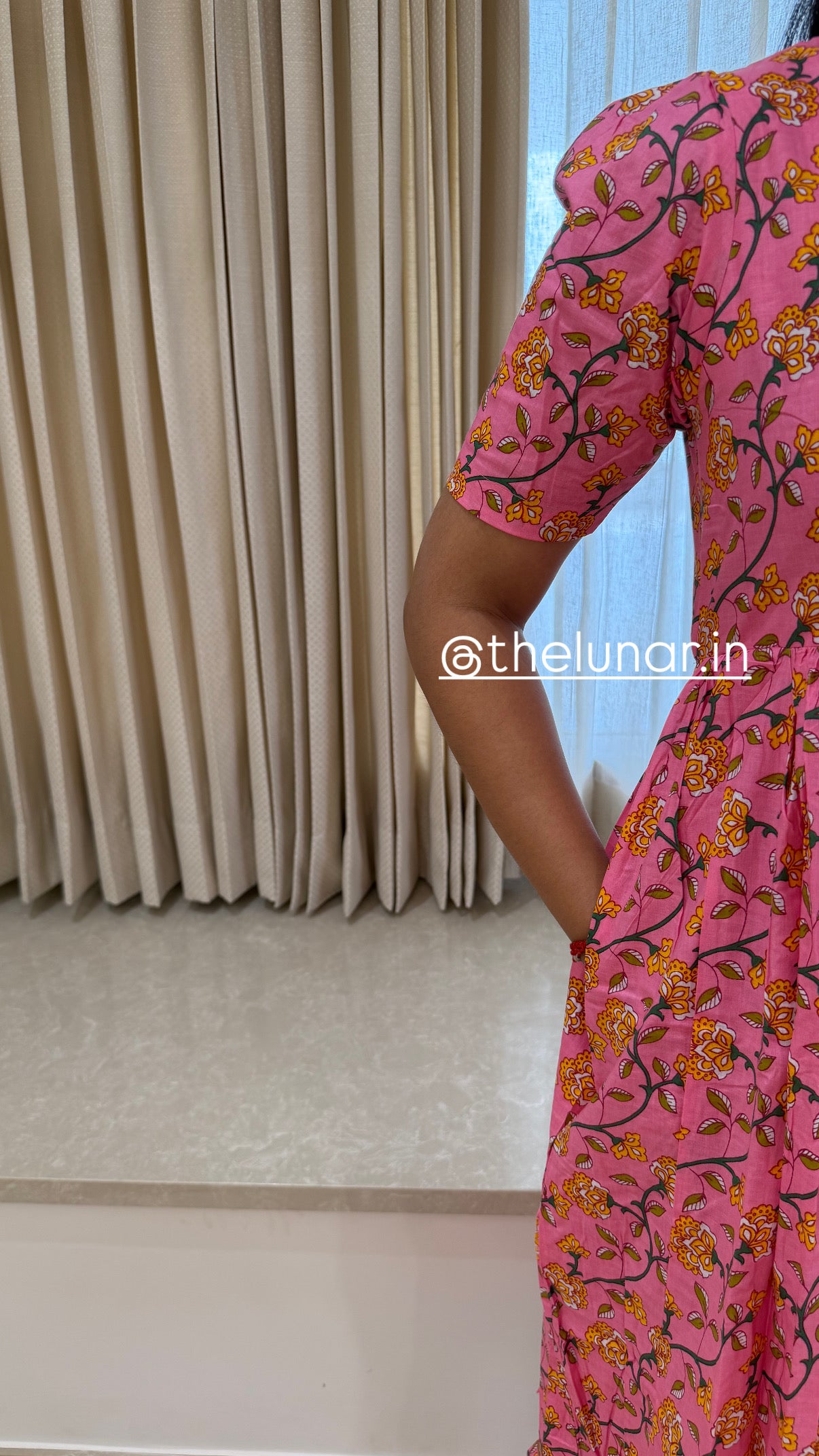 Pink Yellow Floral Cotton Maxi