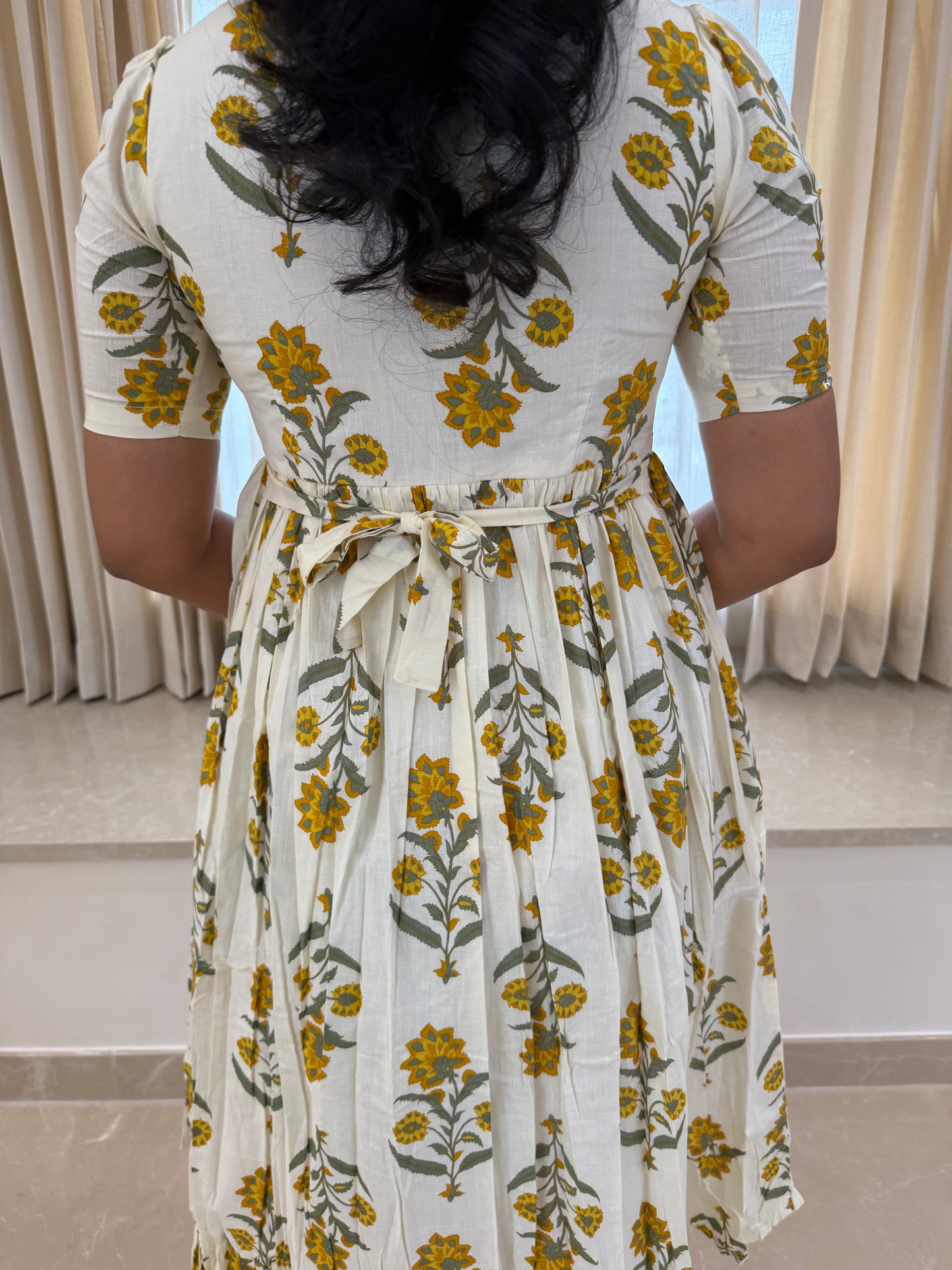 White with Yellow Flower cotton