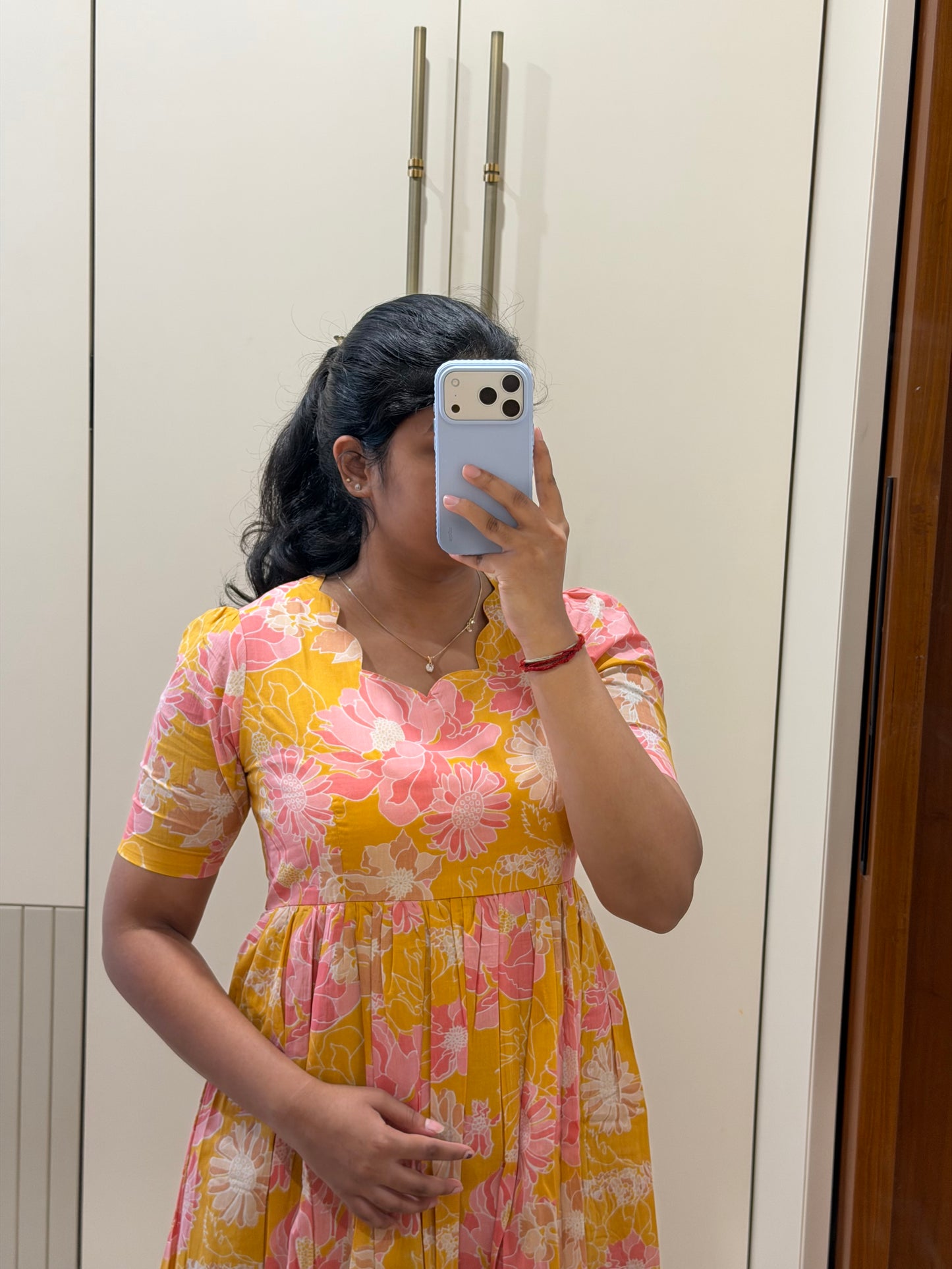 Yellow Pink Floral Cotton Maxi