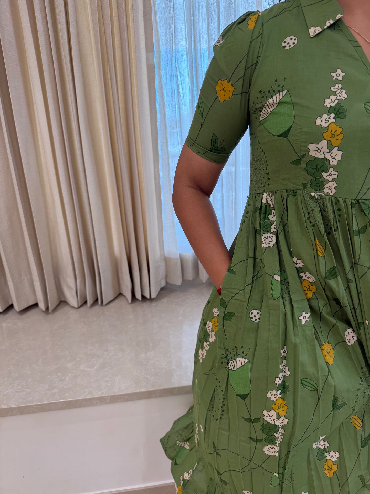 Green Blooms Cotton Maxi