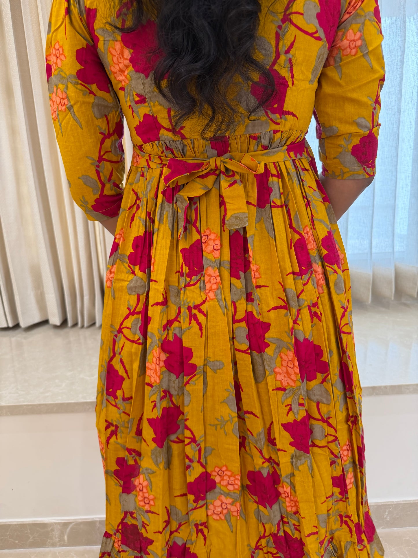 Golden Yellow Floral Cotton Maxi