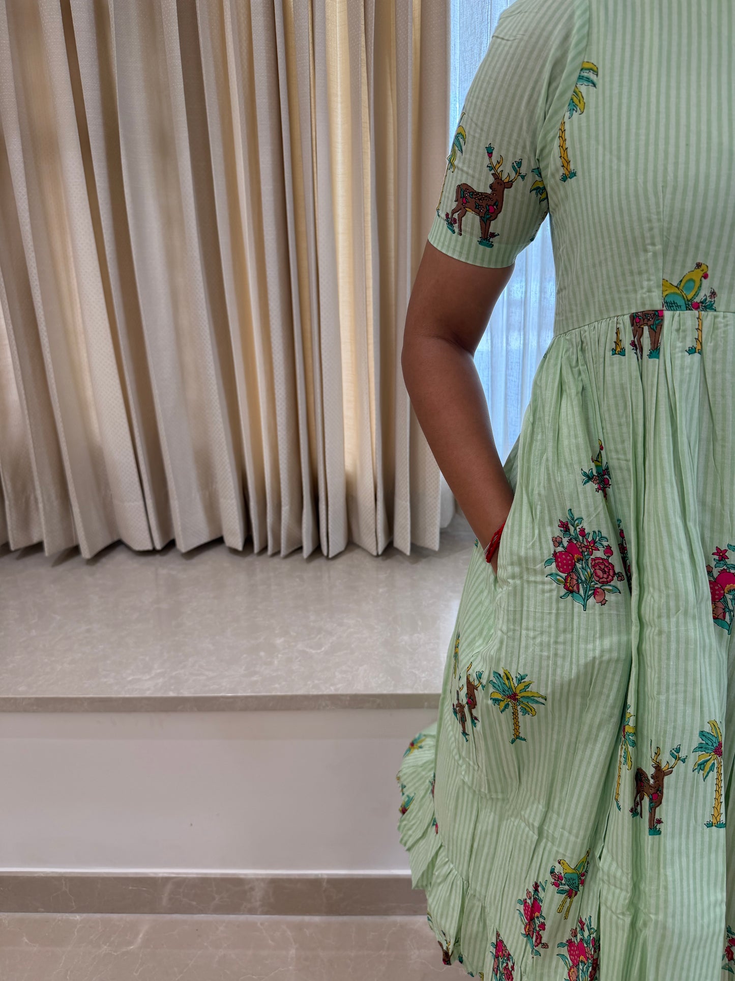 Green Stripes Deer Cotton Maxi