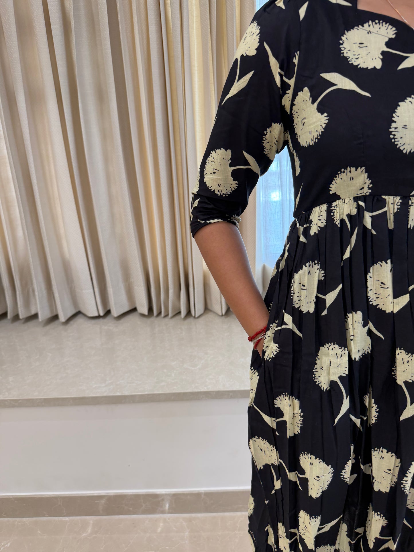 Black Dandelions Cotton Maxi