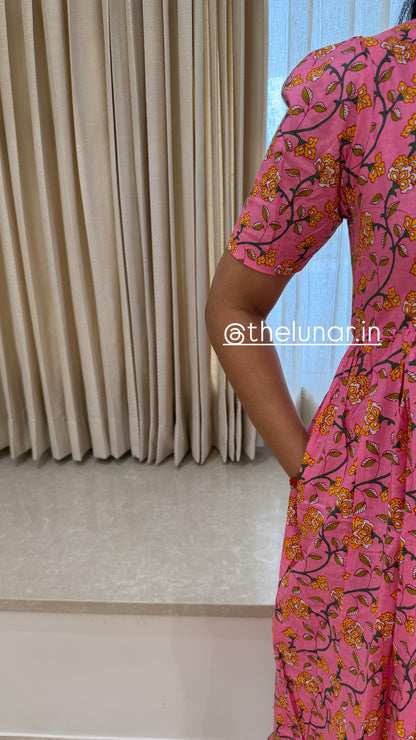 Pink Yellow Floral Cotton Maxi