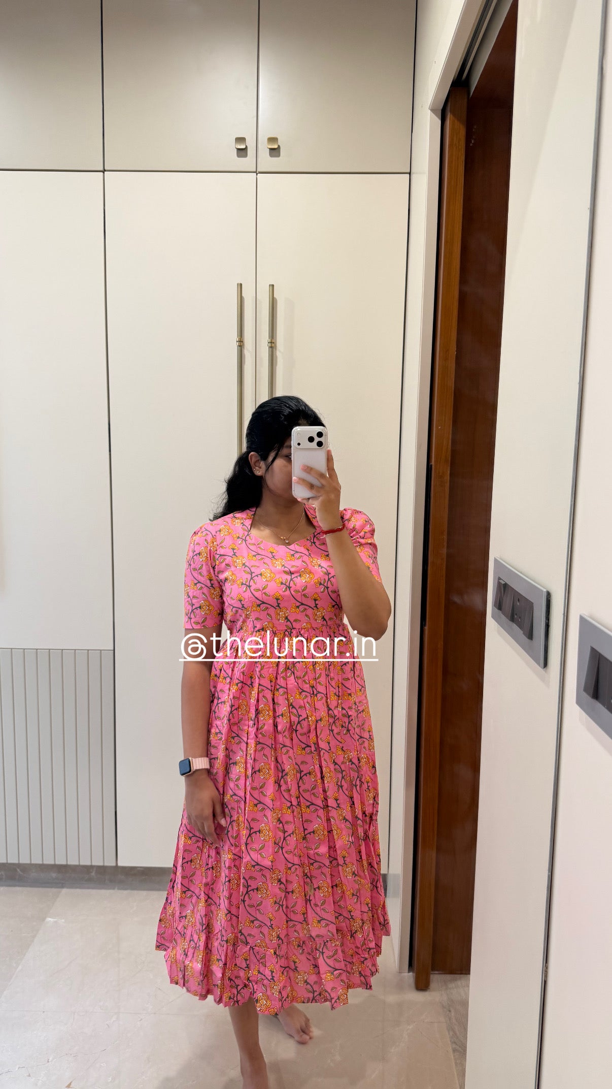 Pink Yellow Floral Cotton Maxi
