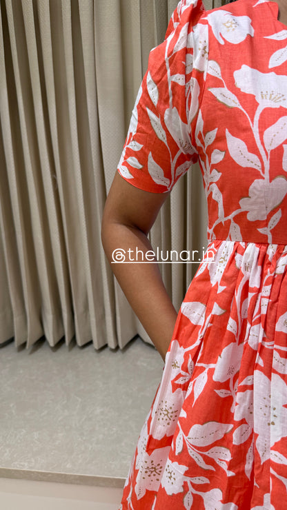 Orange White Cotton Maxi