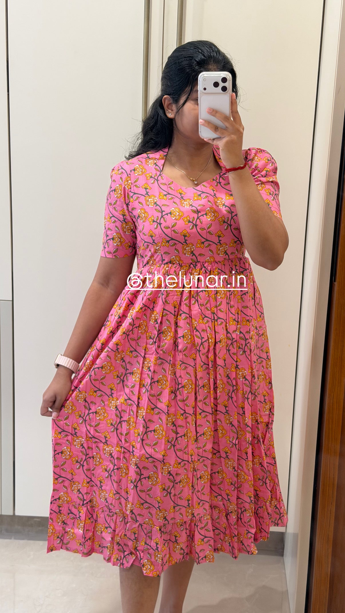 Pink Yellow Floral Cotton Maxi