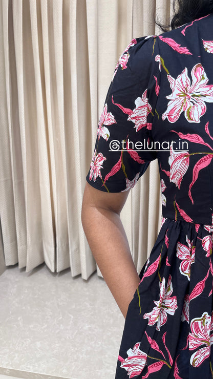 Black Pink Flower Cotton Maxi