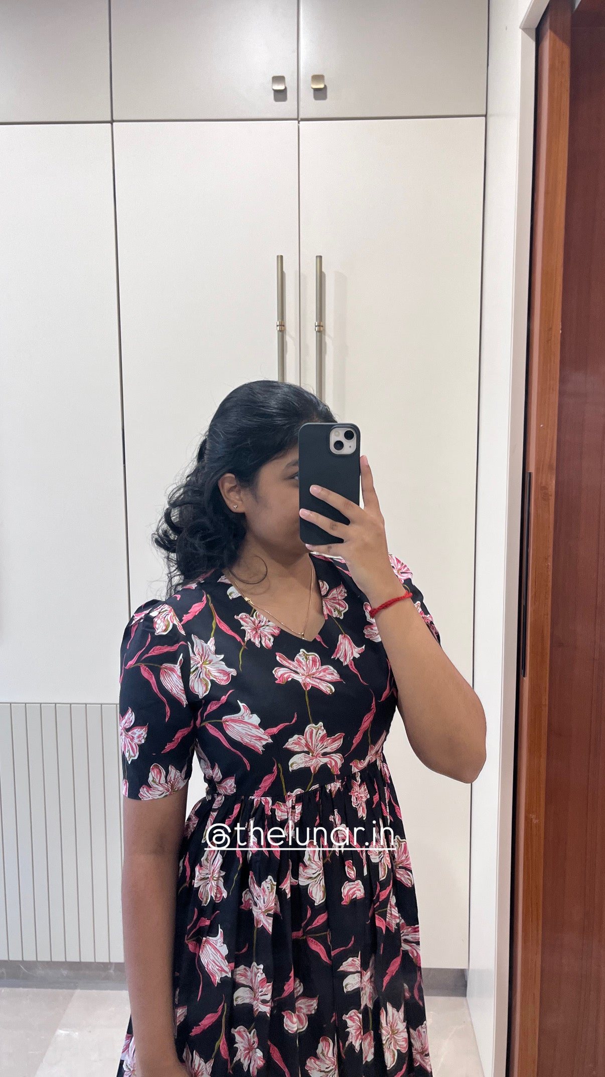 Black Pink Flower Cotton Maxi