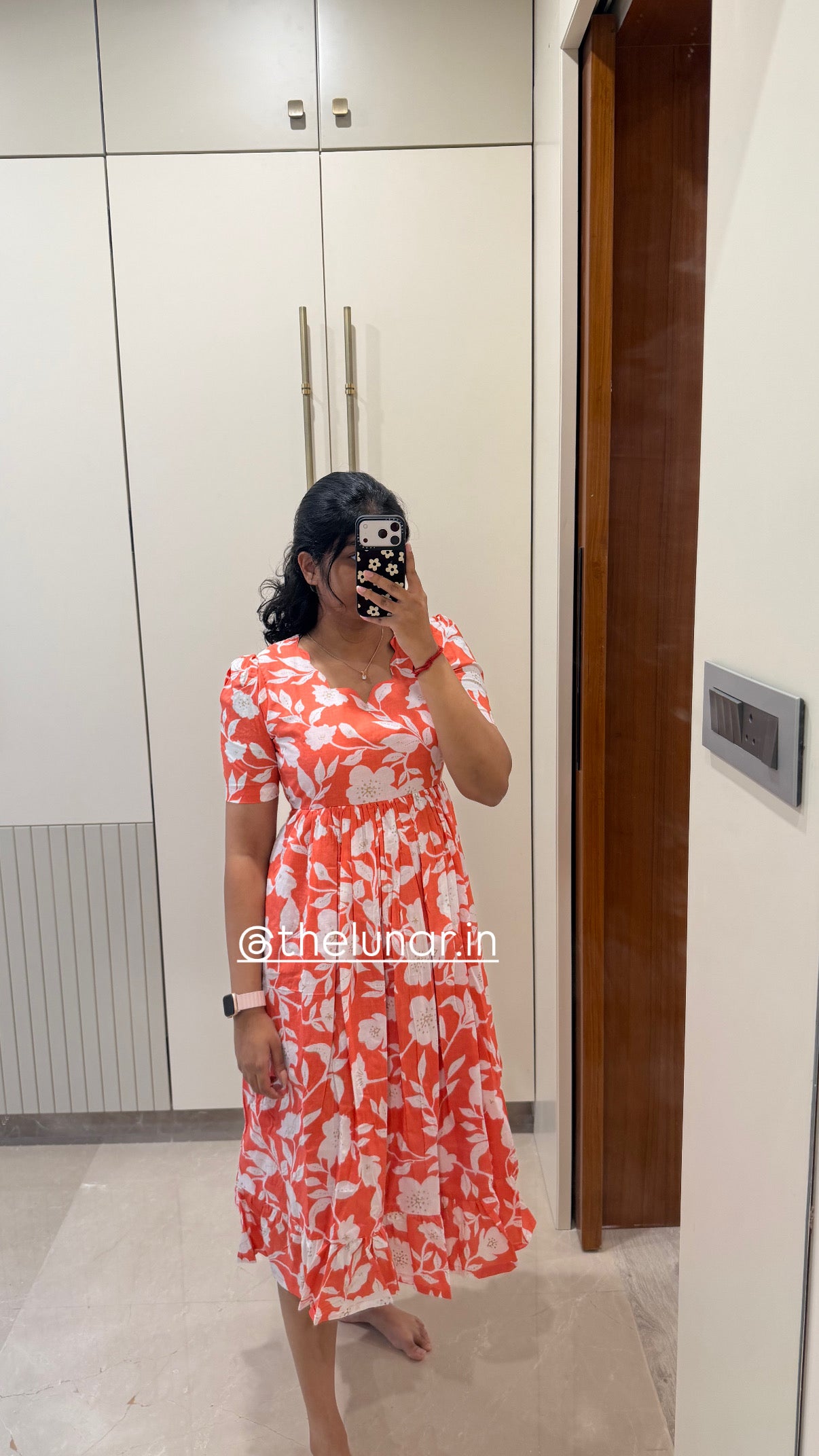 Orange White Cotton Maxi