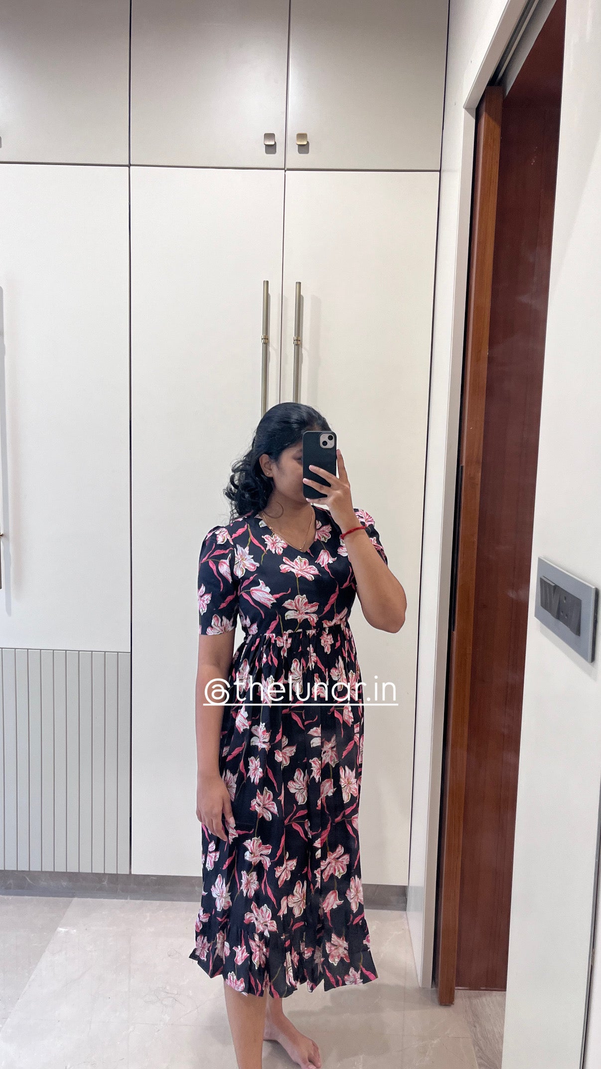 Black Pink Flower Cotton Maxi