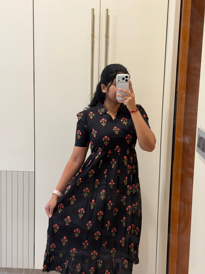 Black Blooms Cotton Maxi