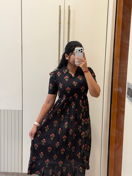 Black Blooms Cotton Maxi