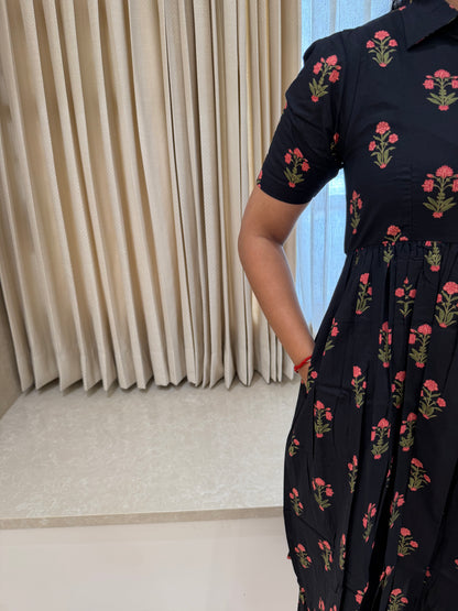 Black Blooms Cotton Maxi