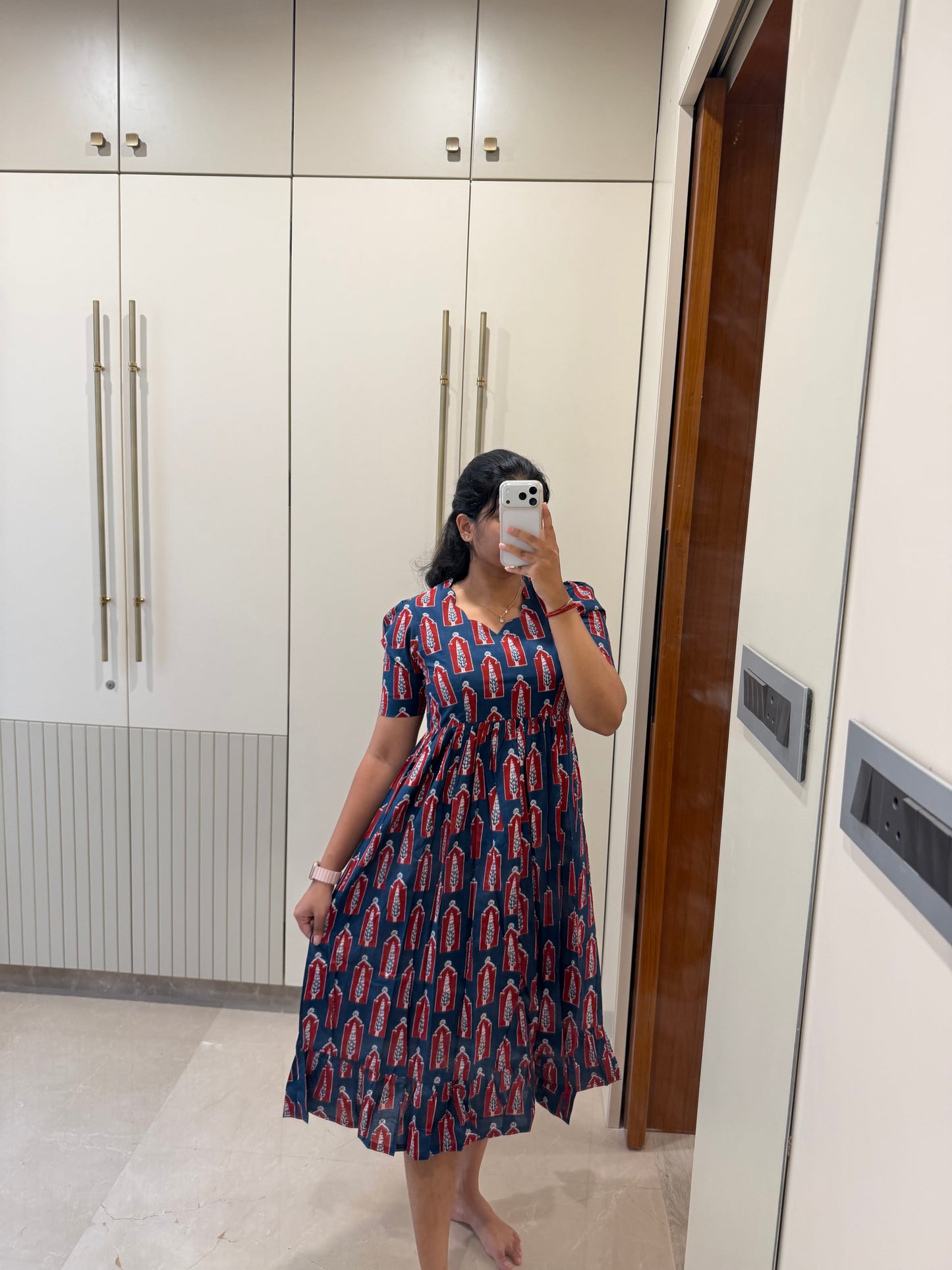 Navy Trees Cotton Maxi
