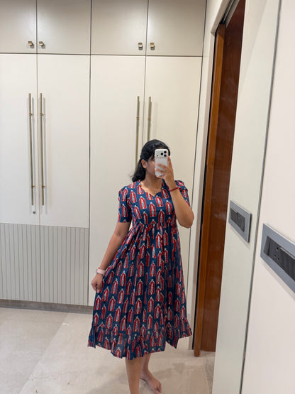 Navy Trees Cotton Maxi