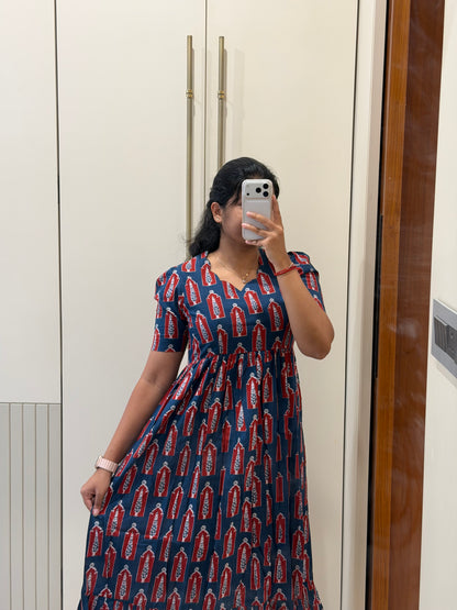 Navy Trees Cotton Maxi