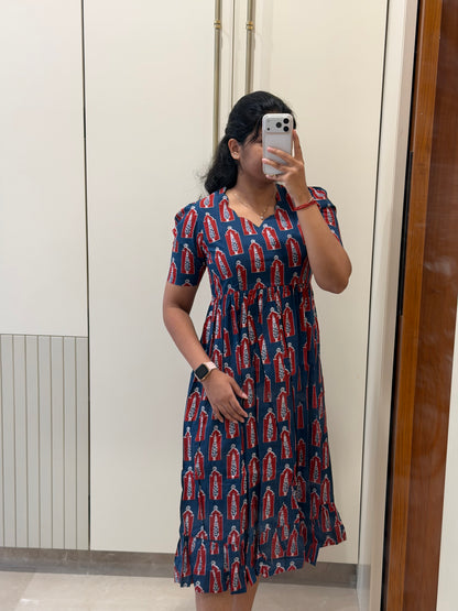 Navy Trees Cotton Maxi