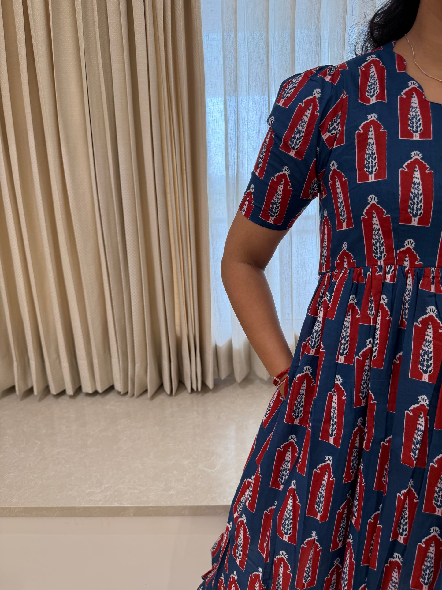 Navy Trees Cotton Maxi