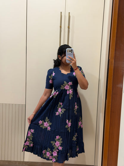 Dark Navy Flower Cotton Maxi