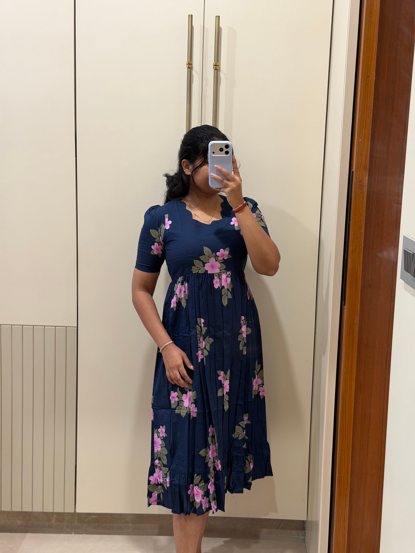 Dark Navy Flower Cotton Maxi
