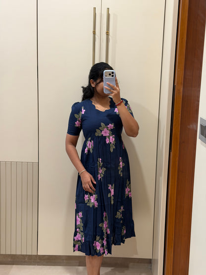 Dark Navy Flower Cotton Maxi