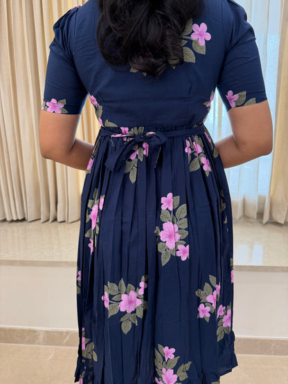 Dark Navy Flower Cotton Maxi