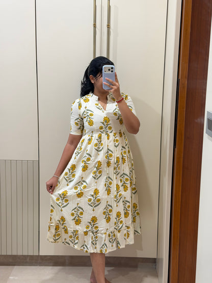 White with Yellow Flower cotton