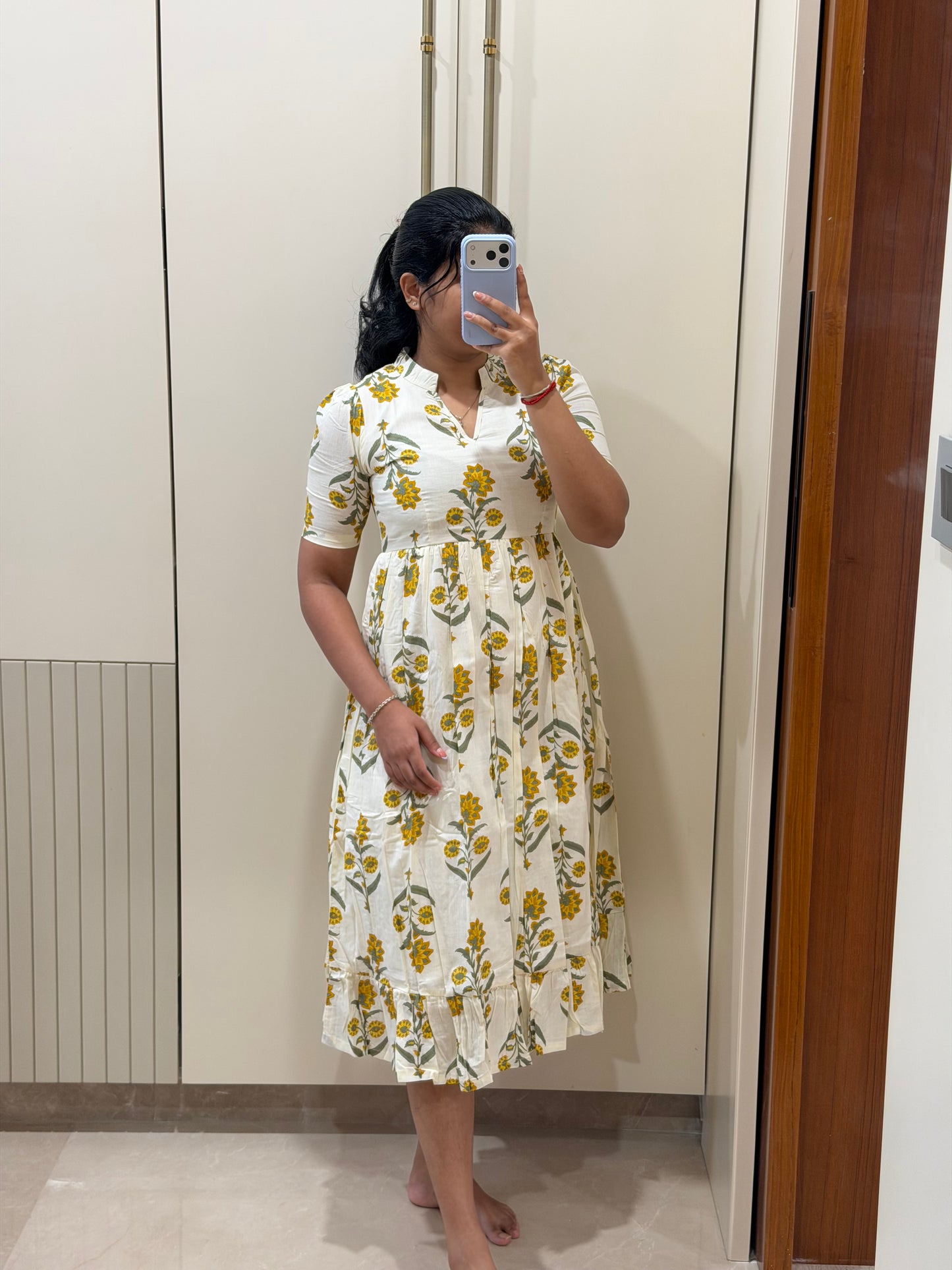 White with Yellow Flower cotton
