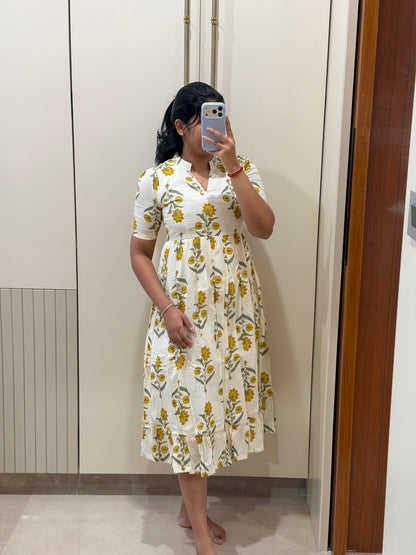 White with Yellow Flower cotton