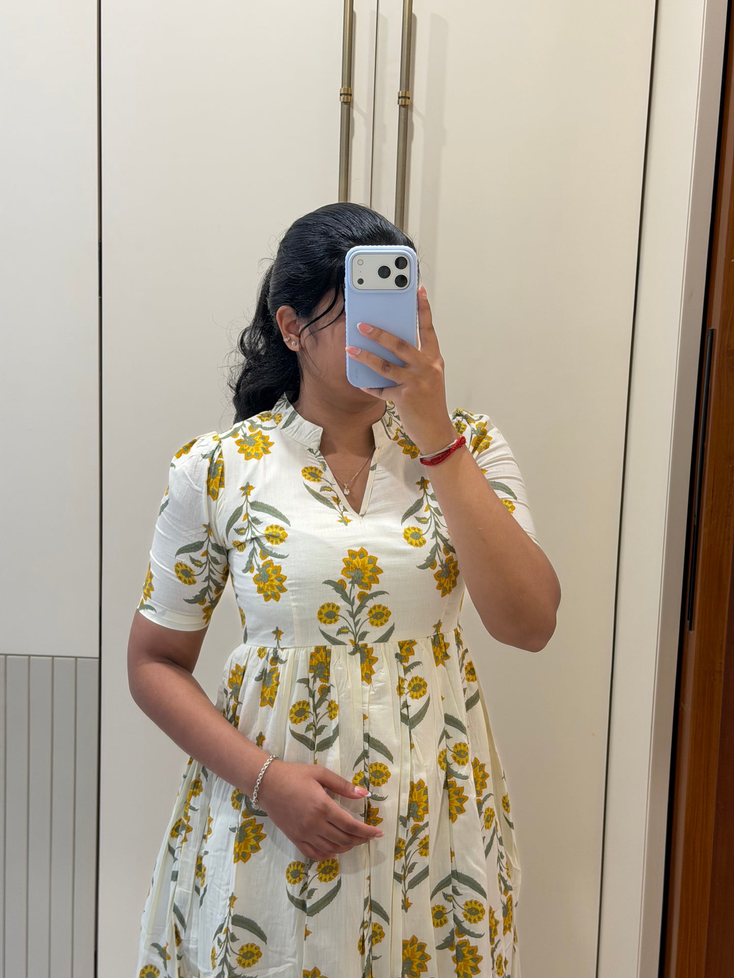 White with Yellow Flower cotton