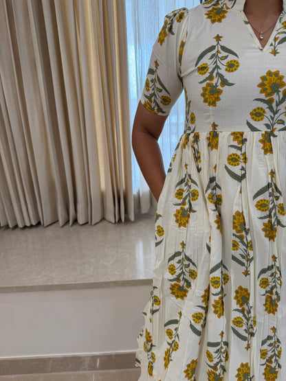 White with Yellow Flower cotton