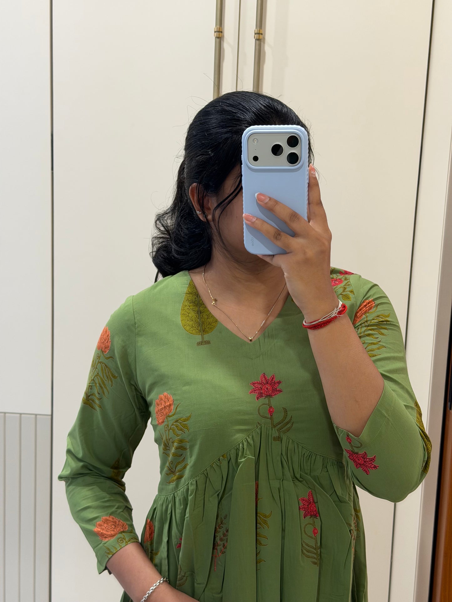 Green Flower Aliacut Cotton Maxi