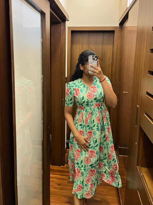 Green Rose Cotton Maxi