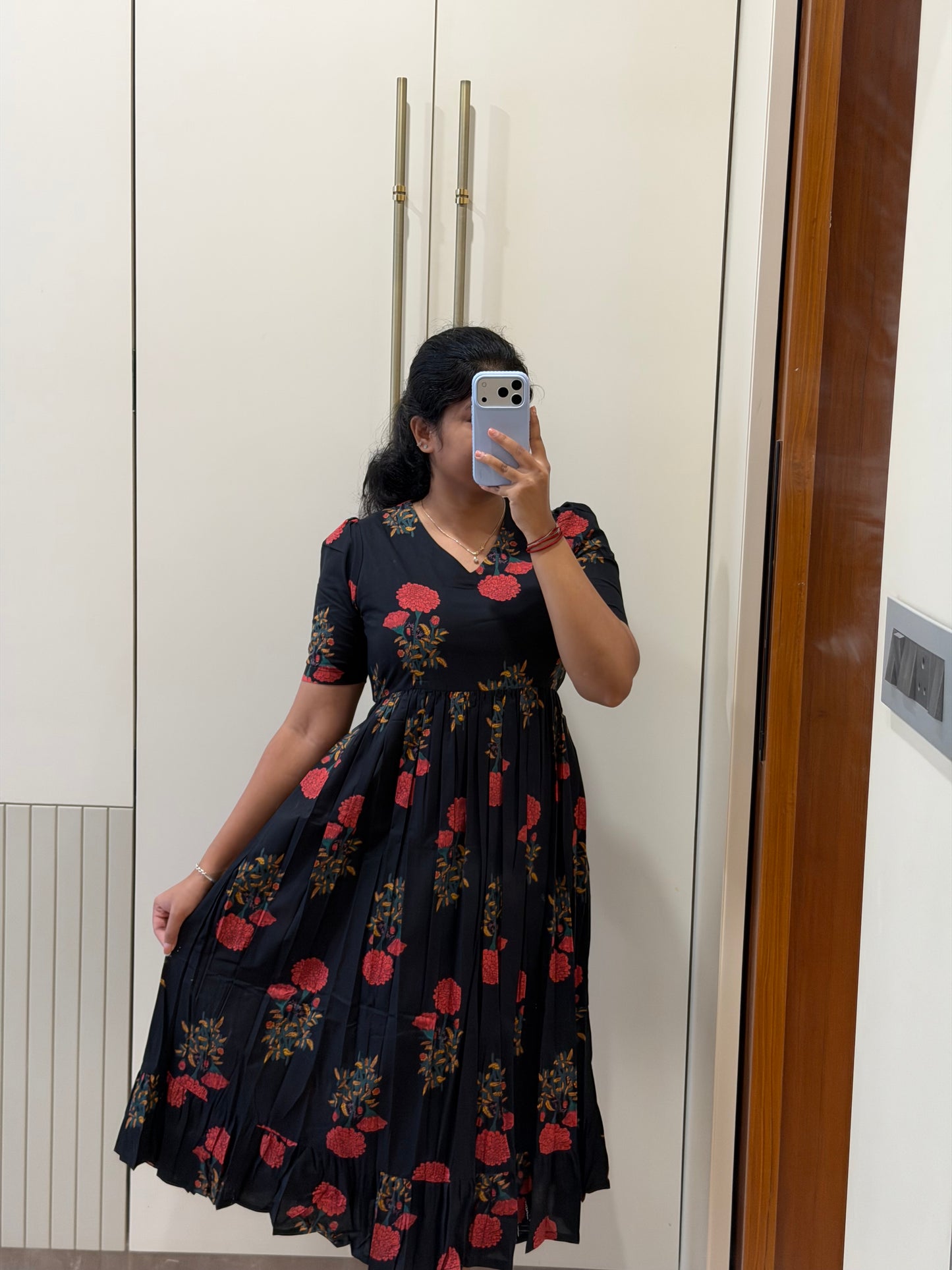 Black With Red Flower Cotton Maxi