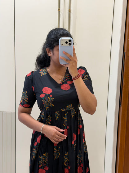 Black With Red Flower Cotton Maxi