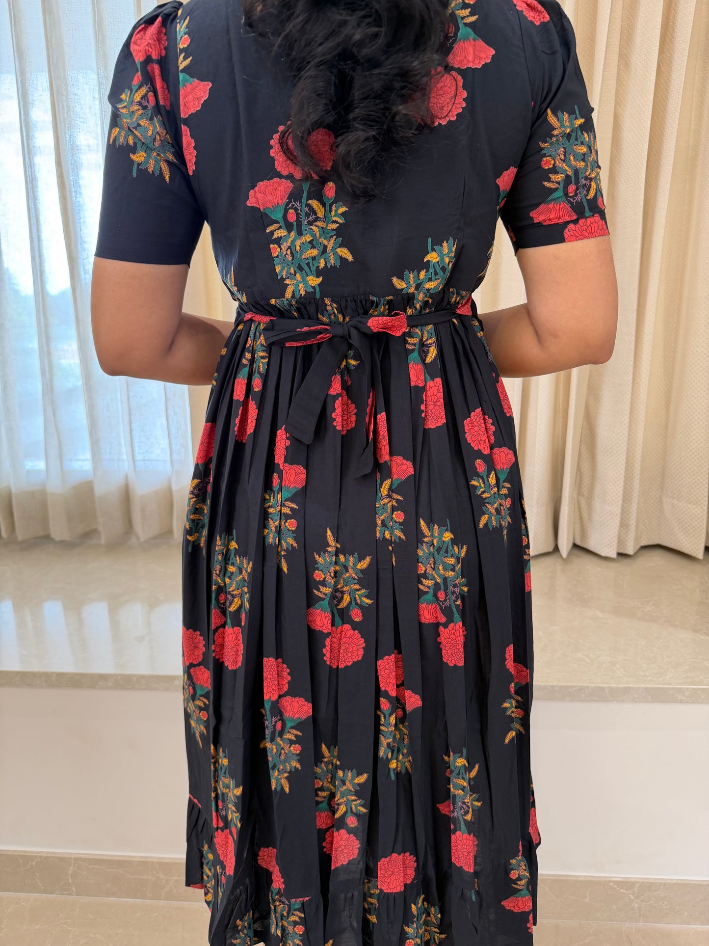 Black With Red Flower Cotton Maxi