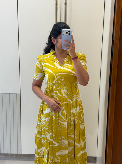 Yellow Abstract Cotton Maxi