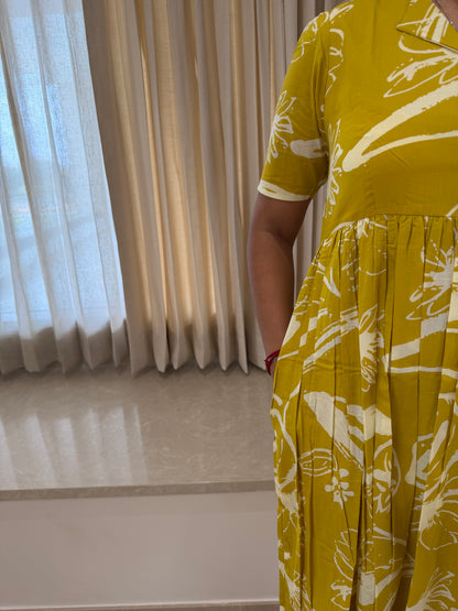 Yellow Abstract Cotton Maxi