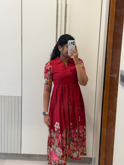 Red Flower Garden Cotton Maxi