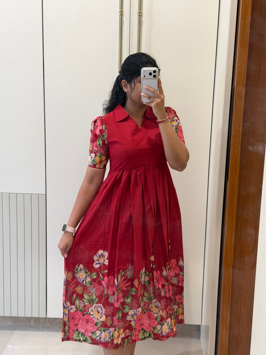 Red Flower Garden Cotton Maxi