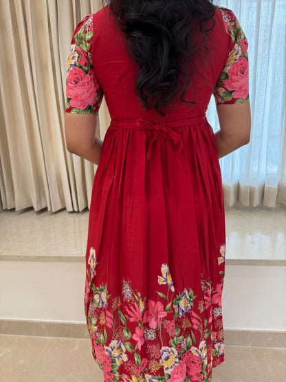 Red Flower Garden Cotton Maxi