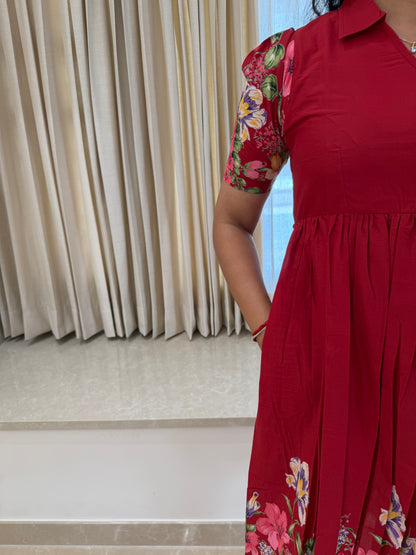 Red Flower Garden Cotton Maxi