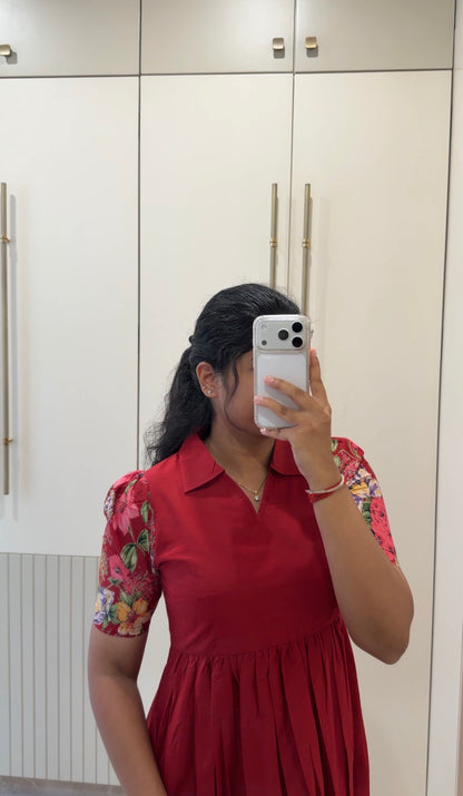Red Flower Garden Cotton Maxi