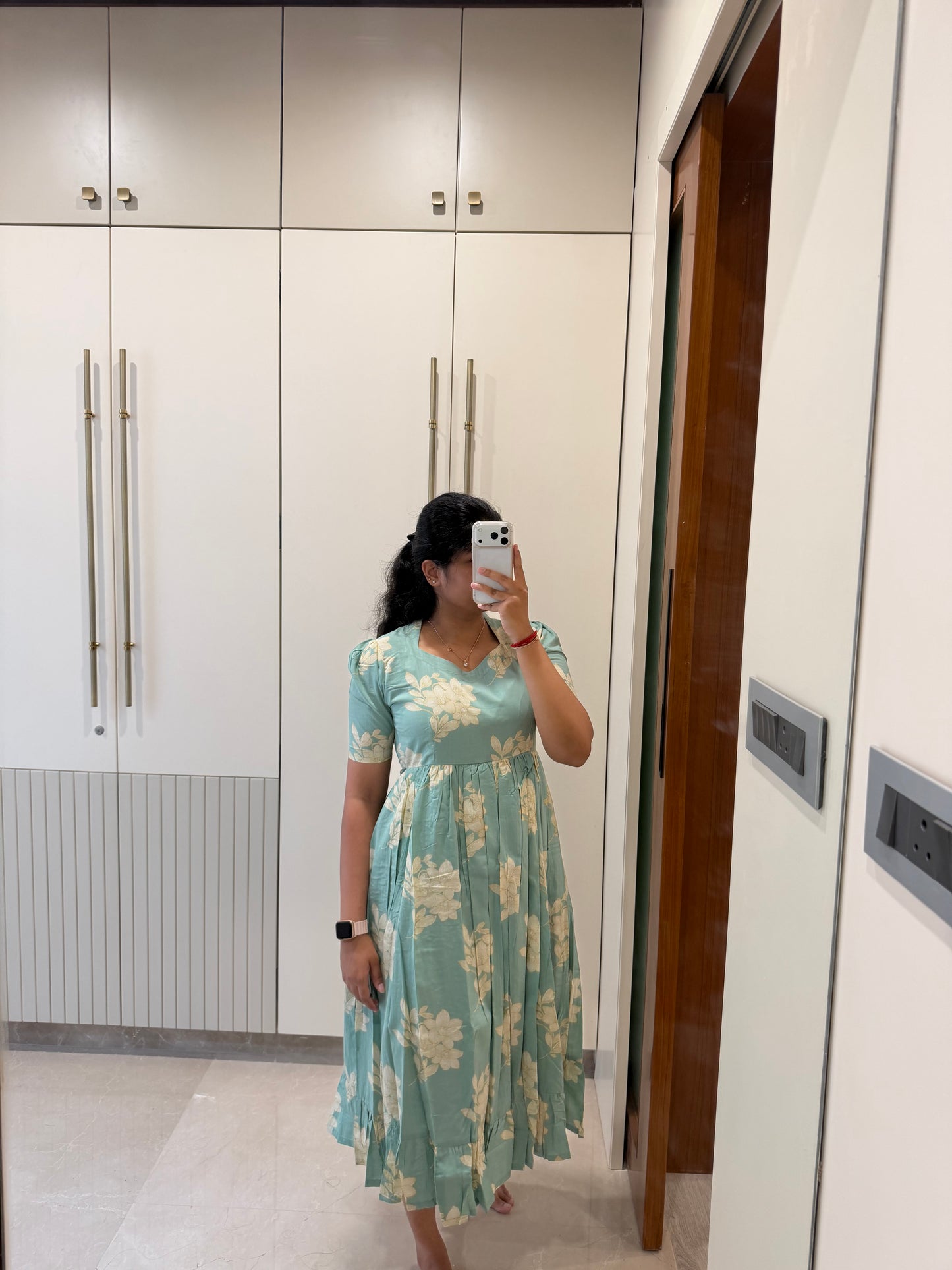 Light Aqua Floral Cotton Maxi