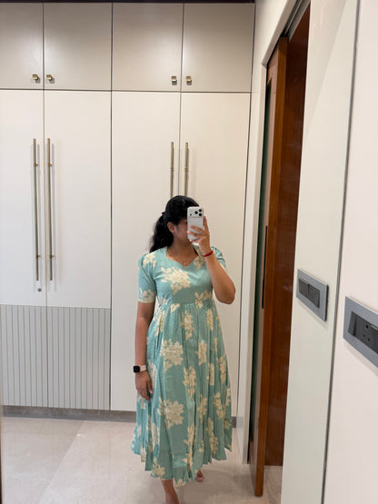 Light Aqua Floral Cotton Maxi