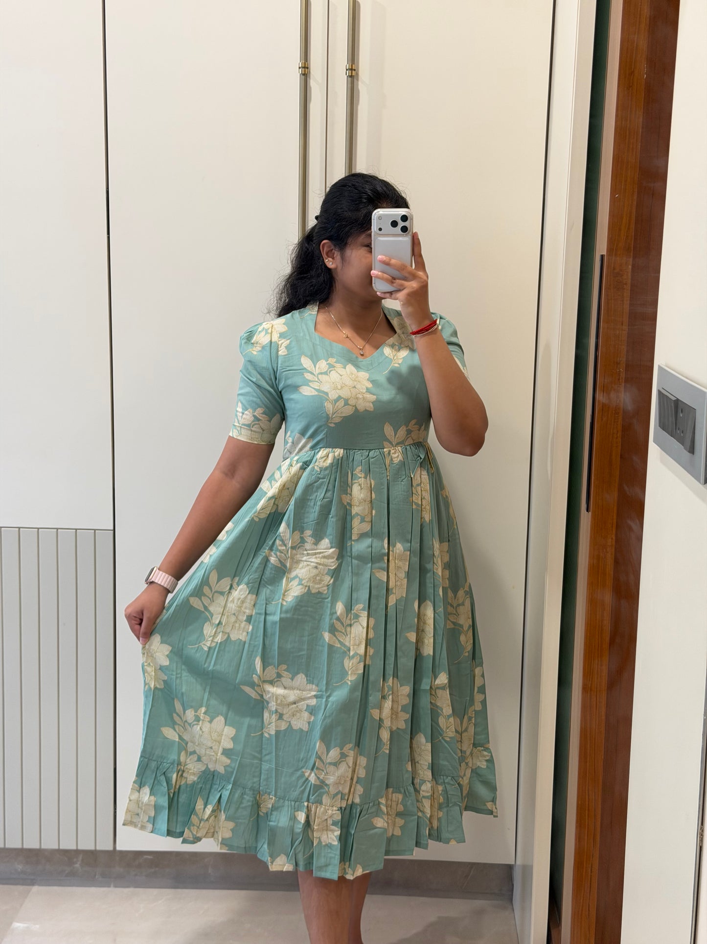 Light Aqua Floral Cotton Maxi