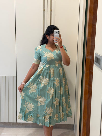 Light Aqua Floral Cotton Maxi
