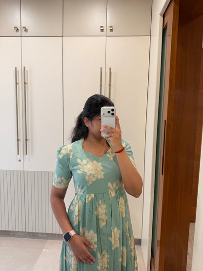 Light Aqua Floral Cotton Maxi
