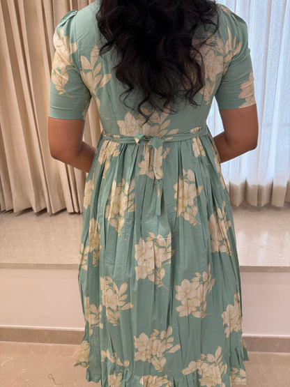Light Aqua Floral Cotton Maxi